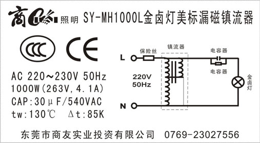 美标漏磁镇流器(集鱼灯专用)